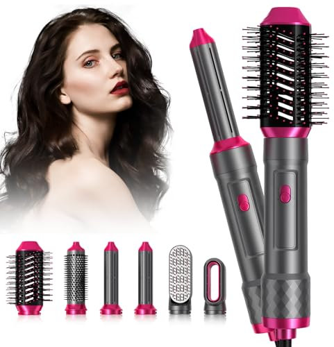 ChapStick 6 in 1 Warmluftbürste Set, Airstyler, Negativ Lonen Haarstyler mit Lockenstab automatisch, Geben Sie dem Haar Volumen, Glätten, Locken und Föhnen Sie Trockenes Haar