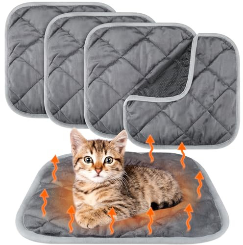 Clysee Selbstheizende Katzenunterlage, selbstwärmende Hundematte, reflektiert Körperwärme, extra warm, thermische Haustierunterlage, waschbar, für Hunde und Katzen, 40,6 x 40,6 cm, Grau, 40,6 x 40,6