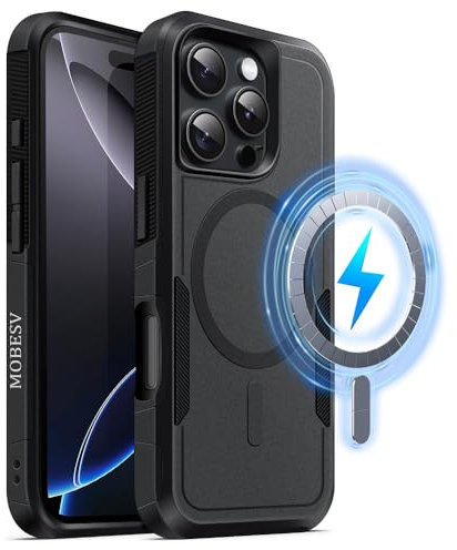 MOBESV Cover Magnetica per iPhone 16 PRO Max 6,9 Pollici, Custodia Compatibile con MagSafe, Cover Antiscivolo Opaca e Satinata, Nero