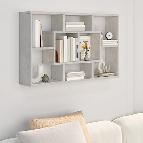 Myheimly Wandregal, Wandablage mit viel Stauraum, Hängeregal für Wohnzimmer, Schweberegal Bücherregal Büroregal Regal, Holzwerkstoff Betongrau