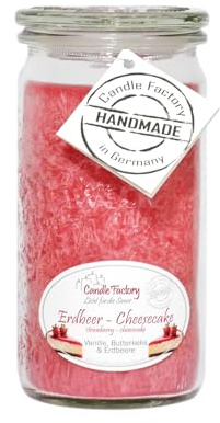 Candle Factory Mini Jumbo Duftkerze aus pflanzlichem Stearin im hitzebeständigen Glas der Marke Weck, ca. 70h Brennzeit, Duft: Erdbeer-Cheesecake