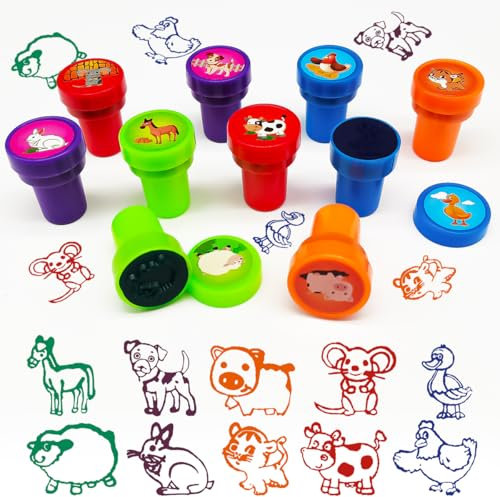 Stempel Kinder Tiere10 Stück,Stempelset Kinder,Kinderstempel für Kindergeburtstag Gastgeschenke,Klassenzimmer Belohnungen