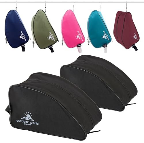 2 x Outdoor World Premium Boot Bag – Water-Resistant 600D Polyester Shoe & Boot Storage for Hiking, Walking, Football, Golf & Gym – Fits Up to UK Size 13 – Wide Zip Opening & Carry Handle (2 x Black)