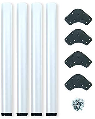 EMUCA - Patas de Mesa Regulables Ø60x830mm, Kit de 4 Patas de Acero, Altura Regulable 830-850mm, Acabado Blanco