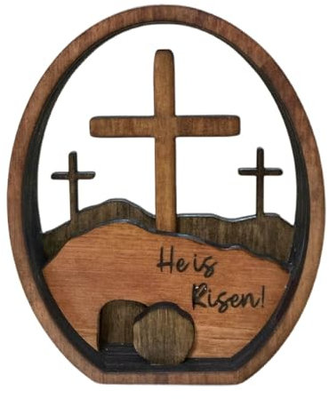 Ostern Kreuz Tischdeko Christliche Deko Holz Osterkreuz im Eier-Form, Osterdekoration Vintage Jesus-Kreuz Ornament Holz Basteln Gebet Memorial Holzkreuz Dekoration Ostereier-Kreuz Ostergeschenk (A)