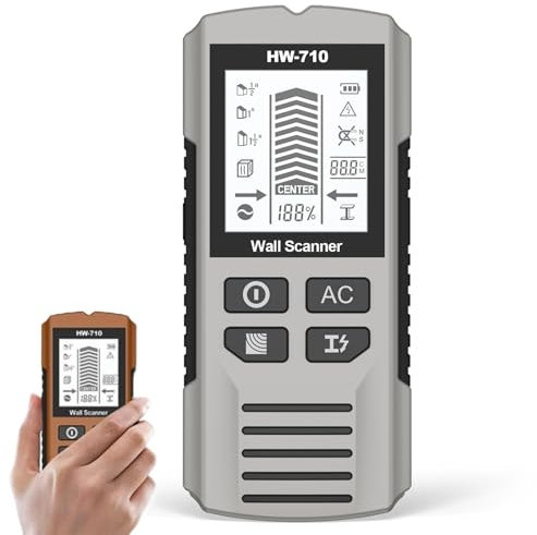 Multifunktionaler Handheld Metall und Wand Detektor, Leitungssucher Ortungsgerät 5 in 1 Wandscanner-Detektor Bolzendetektor mit LCD Anzeige, Multifunktionaler Detektor für Metall, Kabel (Silber)