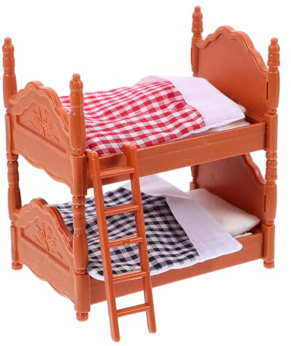 DOITOOL Holz Puppe Etagenbett Puppenhaus Möbel Puppenhaus Dekoration Zubehör Simulation Puppenhaus Miniatur Etagenbett DIY Puppenbetten mit Leiter