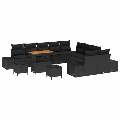 vidaXL 13-teiliges Garten-Sofaset mit Kissen in Schwarz aus Poly Rattan – Modulares Design für draußen, Platz für bis zu 6 Leute, wetterfest und bequem. Perfekt für Deine Terrasse oder Lounge.