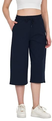 COMEOR Jogginghose Damen 3/4 - Sporthose Kurz Caprihose, Kurze Hose Frauen Capri Shorts, Bermuda Trainingshose (Dunkelblau, M)