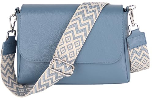 MIRROSI Umhängetasche Damen, Crossbody Bag, Echtleder Made in Italy (1 Tasche 2 Gurte oder Basic Version 1 Tasche 1 Gurt), 27x20x7cm (BXHXT) Mittelgroß