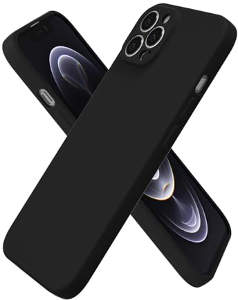oakxco for iPhone 12 Pro Case Silicone, Ultra Slim Thin Phone Case for Women Girls, Plain Solid Color Minimalist Aesthetic Cute Girly Design, Soft Rubber Gel TPU with Camera Cover Protection, Black