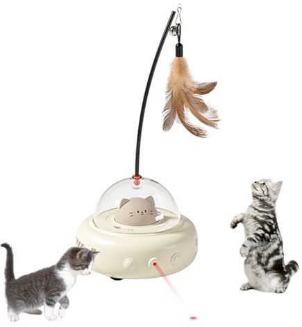 Defaun Automatic Laser & Feather Cat Toy, Auto-Dodge Random Moving Interactive Play Toy for Kittens & Indoor Cats, Relieves Boredom, Helps Kittens Release Energy & Get Daily Exercise (Cream)