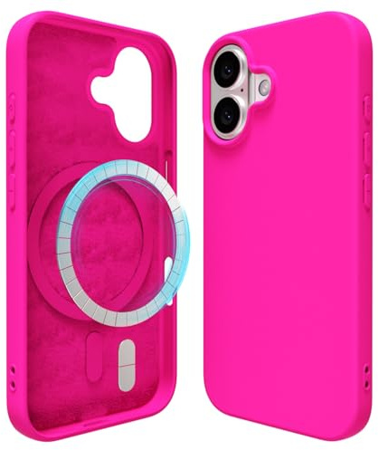 oakxco für iPhone 17 Hülle Magsafe Silikon Handyhülle Bunt, Ultra Dünn Slim Case Einfarbig Handy Hülle Mädchen, Magnetisch Induktives Laden Schutzhülle Matt Silikonhülle Glatt TPU Gummi, Neon Pink