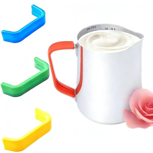 Aiyraa 4pcs Silicone Sleeves for Milk Frothing Jug, Heat Resistant Handle Covers for Barista Milk Jug Steaming Pitcher Set, to Prevent Cross Contamination Between Different Milk Type