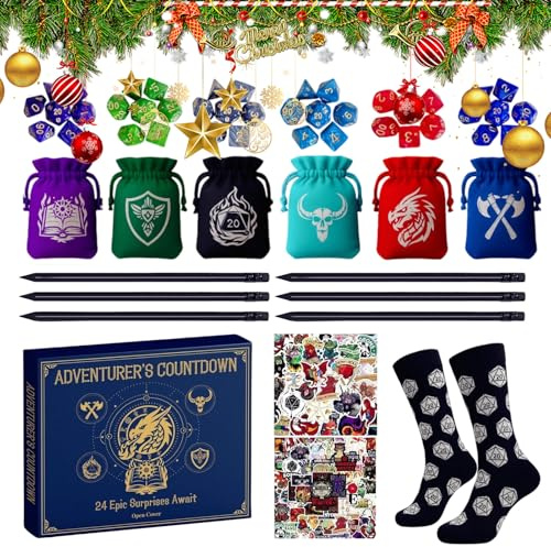 DICE COUNTOWN CALENDAR - 24-Tage-Countdown-Box, polyedrisches Geschenk-Set, Sammlung von lustigen täglichen Aktivitäten, Socks Sticker Bleistifte | Überraschungsaufbewahrung für die