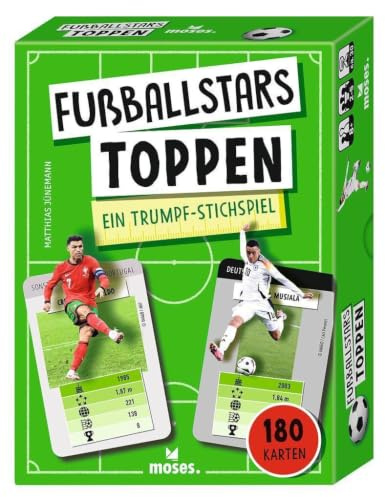 moses. Fußballstars Toppen – Trumpf-Stichspiel mit 180 Spielkarten, für 2–6 Spieler*innen ab 8 Jahren, mit Fußballfakten von Legenden & aktuellen Stars, ca. 30 Minuten Spielzeit