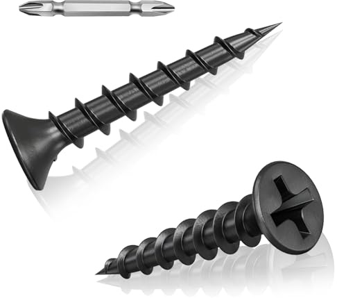 260 Pcs Black Drywall Plasterboard Screws M4 x 35mm, Cement Board Screws | Drywall Screws Coarse, Exterior Decking Screws with Phillips Drive Bit, Black Wood Screws for Drywall Wood and Furniture