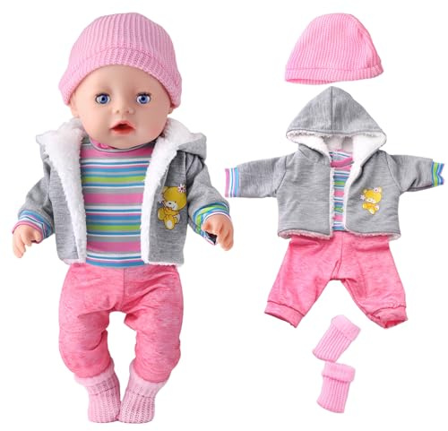 Puppenkleidung 36 cm, Puppenkleider 36 cm, Kleidung Puppensachen | Schneeanzug Puppe 36cm-43cm mit Mantel Bluse Hosen Hut und Socken für Mädchen