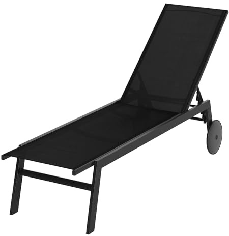 GIANTEX Sonnenliege mit Rollen, wetterfeste Gartenliege mit 6-Fach Verstellbarer Rückenlehne, Outdoor Liegestuhl für Garten und Poolbereich, bis 150 KG (Schwarz,1 Liege)