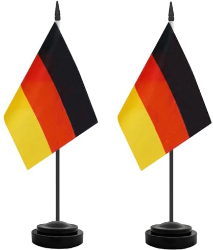 HOMAVEL 2 Stück Deutschland Tischflagge mit Ständer Schwarz-Rot-Gold Deko | 21x14cm Polyester Fahnen mit 30cm Ständer für Oktoberfest, Einheitstag, Büro, Schreibtisch, Party, Fest und Sportabend
