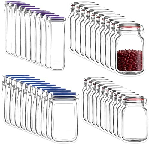 GWBPES 40 Stück Mason Jar Zip Beutel, Gefrierbeutel Wiederverwendbar Zip Beutel Wiederverwendbare mit Stehendes Boden Design Lebensmittel Aufbewahrungsbeutel Gewürzbeutel Wiederverschließbar