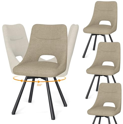 WAFTING Esszimmerstühle Drehbar 4er Set, 360° Drehbare Stuhl, 48 cm Breite Sitzfläche, Gepolsterte Küchenstühle mit Durchbrochene Rückenlehne, für Esszimmer, Küche, Wohnzimmer und Cafés, Khaki