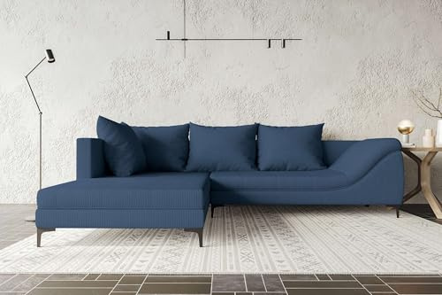 99rooms Loni Ecksofa Polsterecke Eckcouch Cordstoff POSO Blau Ottomane Links