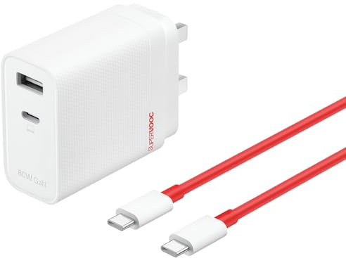 OnePlus SUPERVOOC 80W GaN Fast Charger, Dual Ports Power Adapter with Type-C Flash Cable, Compatible with OnePlus 15/15R/13/13R/Nord5/CE5