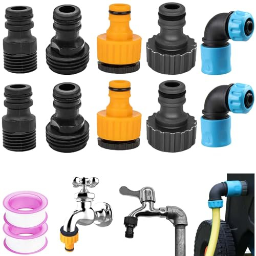 10 Pcs Kunststoff Wasserhahn Adapter für Gartenschlauch FORMVERSITY, 1/2 Zoll 3/4 Zoll Schlauchanschluss Schlauch Kupplungs Satz, 1/2 Zoll 90 Grad Schlauchkupplung Anschlüsse Wasserschlauch Verbinder