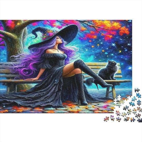 Hexe auf Bank 1000 Teile Puzzle Papier Erwachsene Nachtansicht Puzzle für Erwachsene Familie Entspannung Geschenk 38x26cm/1000pcs