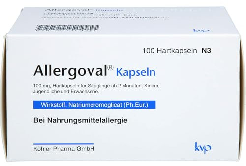 Allergoval Kapseln bei Nahrungsmittelallergie, antiallergisch und antientzündlich direkt im Magen-Darm-Trakt, mit 100 mg Natriumcromoglicat, ohne Titandioxid, für Kinder & Erwachsene, 100 St