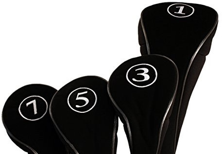 Black Golf Zipper Head Covers Driver 1 3 5 7 Fairway Woods Headcovers Metal Neoprene Traditional Plain Protective Covers Fits All Fairway Clubs and Drivers up to 460cc Perfect Gift for Golfing Buddies and Loved Ones!