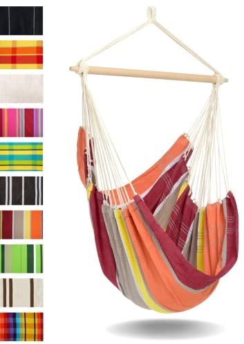 AMAZONAS - XL Hängesessel Brasil | Hängesessel ohne Gestell mit großer Sitzfläche, handgefertigt in Brasilien | Belastbar bis 150 kg; Sitzfläche 1,6m x 1,3m; Stablänge 1,1m | Farbe: Acerola