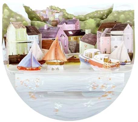 Santoro Popnrock, 3D-Pop-Up-Grußkarte – Küstenstadt – Boote Und Segeln – Für Sie, Für Ihn, Zum Geburtstag