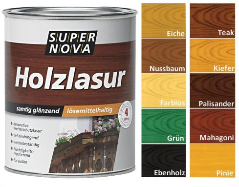 Super Nova Holzlasur sämtig gläzend 750 ml , Farbe:Nussbaum
