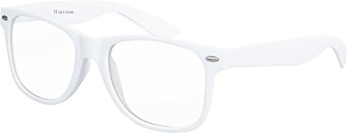Balinco Nerd Sonnenbrille mit Klarglas matte Rubber Retro Vintage Unisex Brille mit Federscharnier (Weiß)