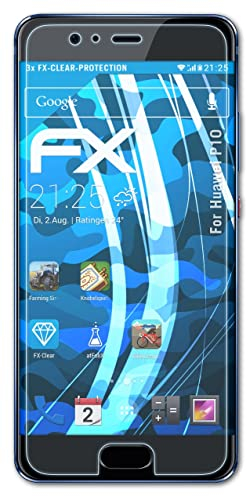 atFoliX Schutzfolie kompatibel mit Huawei P10 Folie, ultraklare FX Displayschutzfolie (3X)