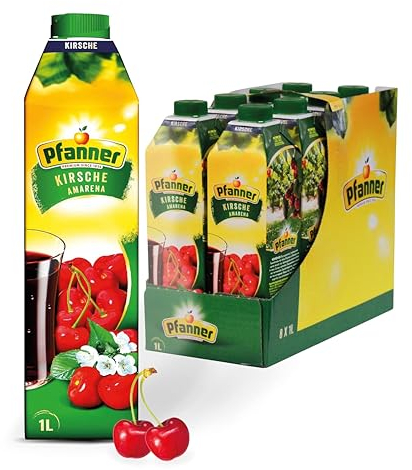 Pfanner Kirschnektar (8 x 1 l) - 30 % Fruchtgehalt – Fruchtgetränk aus Kirschen und Holunderbeeren - Vorratspack