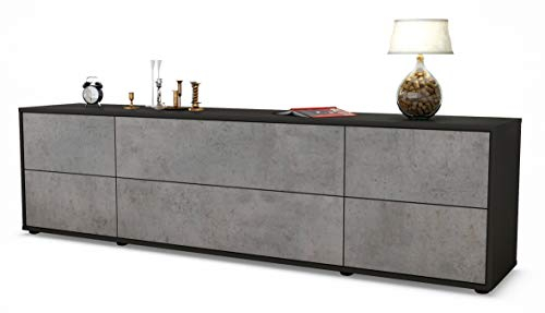 Stil.Zeit TV Schrank Lowboard Assunta, Korpus anthrazit matt, Front Industrie-Design Beton (180x49x35cm), mit Push-to-Open Technik & Leichtlaufschienen
