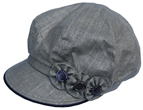 Cool4 XXL Leinen Ballonmütze Blumen Applikation Bakerboy Mütze Chemo Cap Vintage A08 (Oliv Grün, M/L)