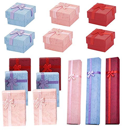 15pcs Gift Box with Lid Square Long Rectangular Paper Jewelry Gifts Boxes with Bow-knot for Jewelry Display-rings, Small Watches, Necklaces, Earrings, Bracelet Gift Packaging Box (mix color)