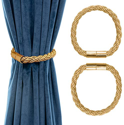 HSTYAIG Magnetische Vorhang Raffhalter Vorhang Clips Seil Rückwärtige Vorhang Halter Schnallen Vorhang Binder Gardinenhalter für Haus Dekoration 2 Stück(Gold)