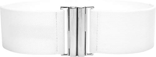 BlackButterfly Klassisch Verschluss Weit Elastisch Gurt Dehnbar Taille Retro Gürtel (Weiß, L)