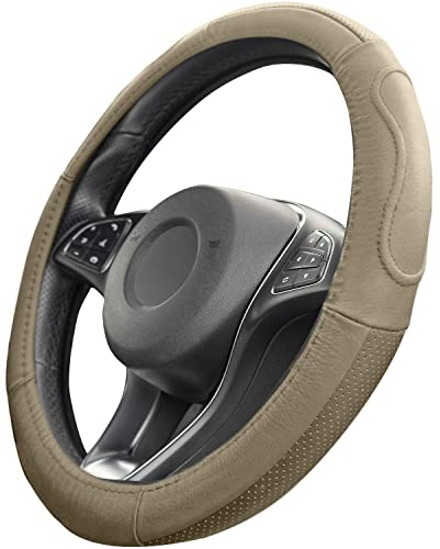 Upgrade4cars Auto Lenkradbezug in Beige aus Kunst-Leder | Lenkradschutz in Universal Größe 37-39 cm | Lenkradhülle für Sommer & Winter | Autozubehör Innenraum