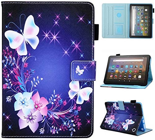 MOKASE Case for Amazon Kindle Fire HD 8/8 Plus Tablet (Fit 2024 2022 2020 12th/10th Generation), Slim PU Leather Stand Cover, Smart Auto Wake/Sleep & Card Holder for Fire HD 8/8 Plus, Butterflies