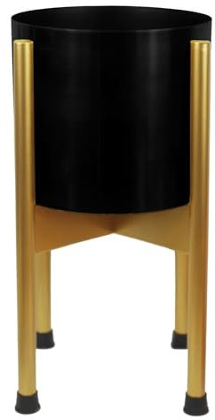 Leaf Metal Planter, Gold, Black, 38.5cm