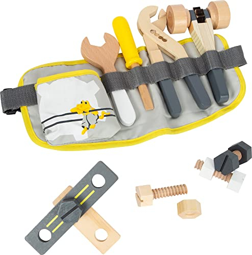 Small Foot Werkzeuggürtel Miniwob, verstellbar und mit Werkzeugen aus Holz, für Kinder ab 3 Jahren, 11807, Grau Gelb