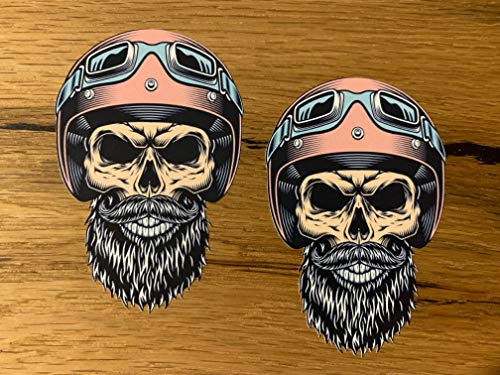 24/7stickers #760 / 2xSKULL Bart Aufkleber je 9x6cm Totenkopf V2 Biker Custom Chopper Cafe Racer Bobber Tankaufkleber Motorrad Auto Tuning Racing USA V8 Hipster Shave