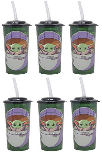 6-Pack Star Wars The Child 16oz Reusable Sports Tumbler Drinking Cups with Lids & Straws