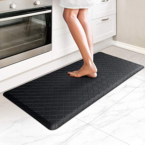 HappyTrends Küchenmatte, gepolstert, gegen Ermüdung, 43,9 x 99,1 cm, dick, wasserdicht, rutschfest, robust, ergonomisch, bequem, für Küche, Boden, Büro, Waschbecken, Wäsche, schwarz